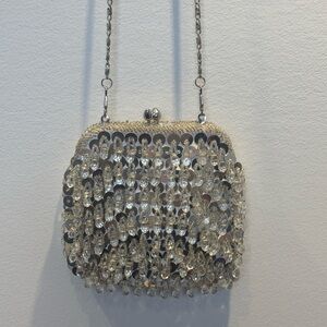 Silver Rhinestone Evening Clutch with Chain